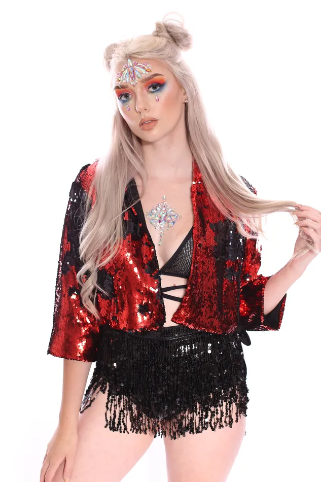 Rings THE LUMi SHOP Reversible Sequin Jacket Black Red