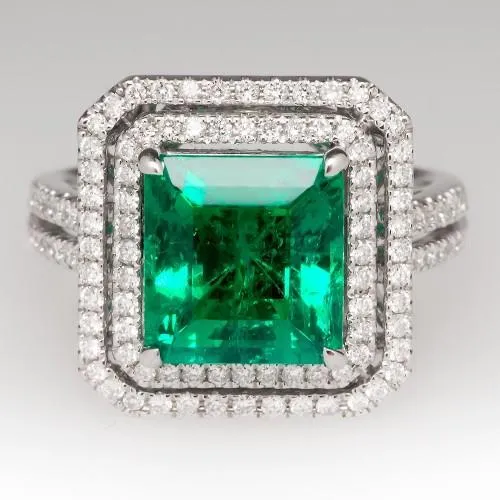 GB Rings 10 Ct Princess Cut Green Emerald With Natural Earth Mined Diamond Ring GB Rings 10 Ct Princess Cut Green Emerald With Natural Earth Mined Diamond Ring