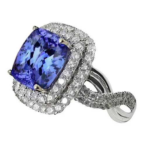 Rings GB Cushion Tanzanite Natural Earth Mined Diamonds Solitaire With Accents Fancy Ring 7 Carats Rings GB Cushion Tanzanite Natural Earth Mined Diamonds Solitaire With Accents Fancy Ring 7 Carats