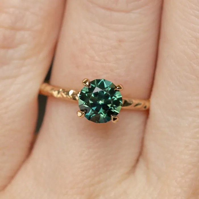Choice Gems Co Rings 138ct Round Australian Teal Green Blue Sapphire Evergreen Solitaire Ring in 14k Yellow Gold