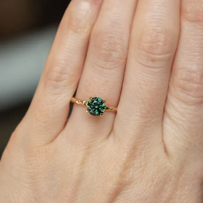 Choice Gems Co Rings 138ct Round Australian Teal Green Blue Sapphire Evergreen Solitaire Ring in 14k Yellow Gold