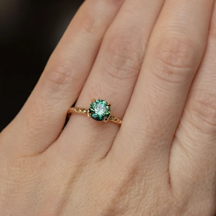 Choice Gems Co Rings 138ct Round Australian Teal Green Blue Sapphire Evergreen Solitaire Ring in 14k Yellow Gold