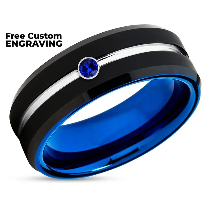 Blue Sapphire Wedding Band Black Tungsten Ring Black Wedding Ring Blue Tungsten Clean Casting Jewelry Rings Blue Sapphire Wedding Band Black Tungsten Ring Black Wedding Ring Blue Tungsten Clean Casting Jewelry Rings