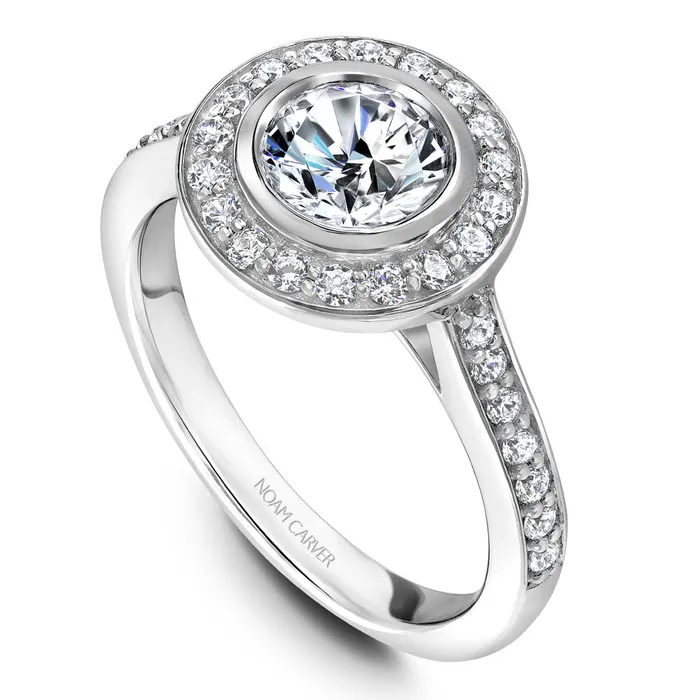 Noam Carver White Gold Bezel Diamond Halo Engagement Ring Setting 044 CTW International Diamond Center Rings Noam Carver White Gold Bezel Diamond Halo Engagement Ring Setting 044 CTW International Diamond Center Rings