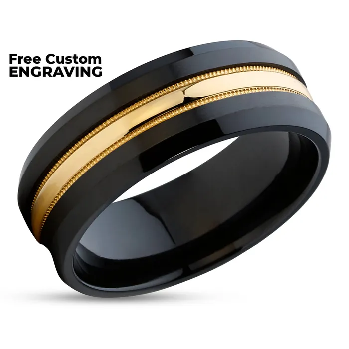 Rings Black Zirconium Ring 14k Yellow Gold Ring Black Wedding Ring Zirconium Wedding Ring Clean Casting Jewelry