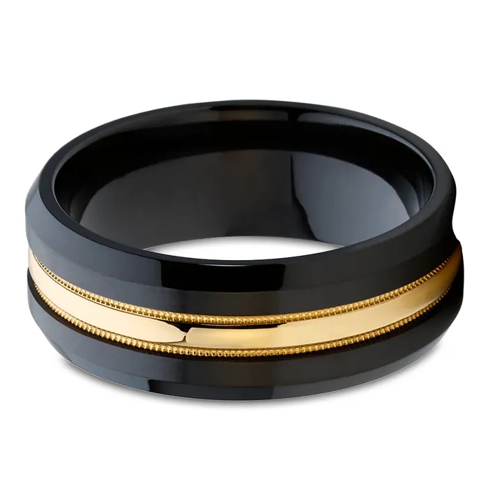 Rings Black Zirconium Ring 14k Yellow Gold Ring Black Wedding Ring Zirconium Wedding Ring Clean Casting Jewelry
