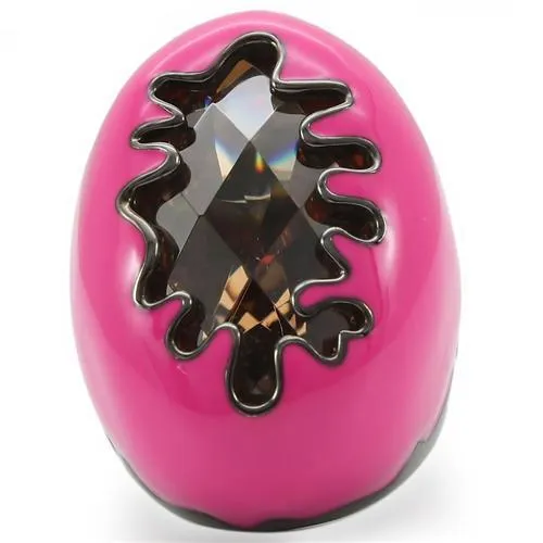 0W309 Ruthenium Brass Ring with AAA Grade CZ in Champagne Alamode Rings