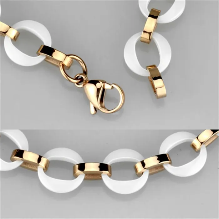 Alamode Bracelets 3W1015 IP Rose GoldIon Plating Stainless Steel Bracelet with Ceramic in White