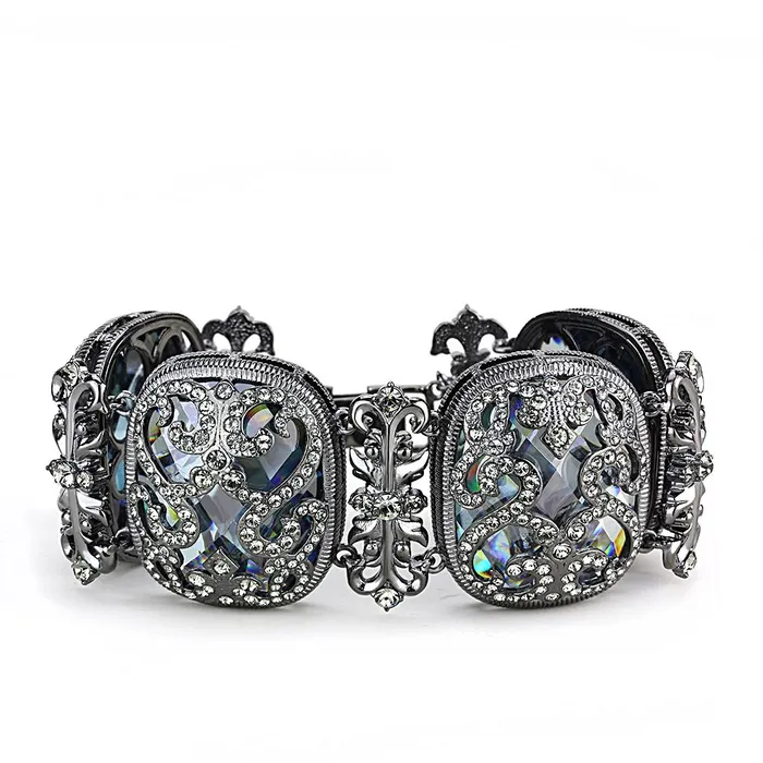 Alamode Bracelets LO4225 TIN Cobalt Black Brass Bracelet with AAA Grade CZ in Clear