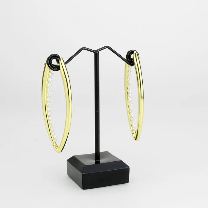 Alamode Earrings 3W1734G Flash Gold Brass Earring with Synthetic in White