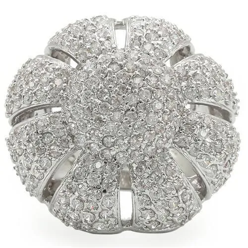 Alamode Rings 0W349 Rhodium Brass Ring with AAA Grade CZ in Clear