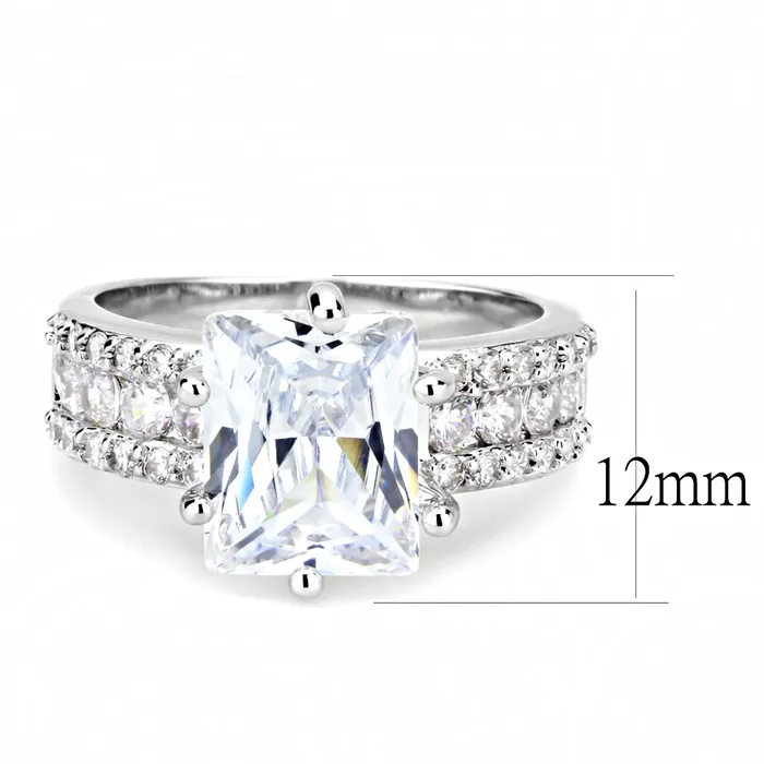 Alamode Rings 3W1532 Rhodium Brass Ring with AAA Grade CZ in Clear