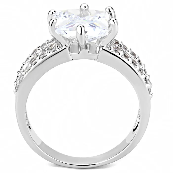 Alamode Rings 3W1532 Rhodium Brass Ring with AAA Grade CZ in Clear