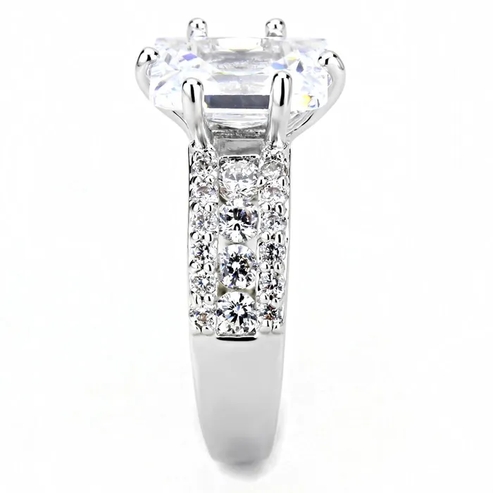 Alamode Rings 3W1532 Rhodium Brass Ring with AAA Grade CZ in Clear
