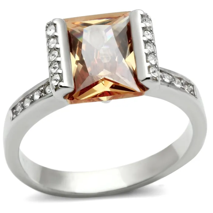 Alamode Rings LOS528 Rhodium 925 Sterling Silver Ring with AAA Grade CZ in Champagne