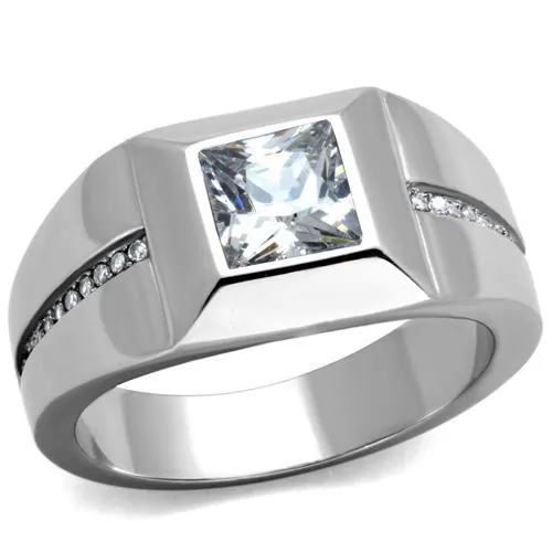 Alamode Rings TK1916 High polished no plating Stainless Steel Ring with AAA Grade CZ in Clear