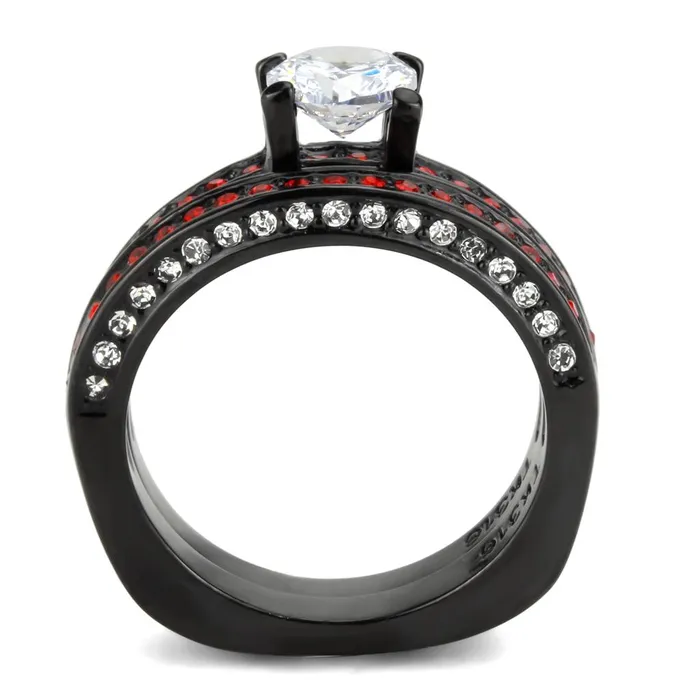 Alamode Rings TK3695 IP BlackIon Plating Stainless Steel Ring with AAA Grade CZ in Clear