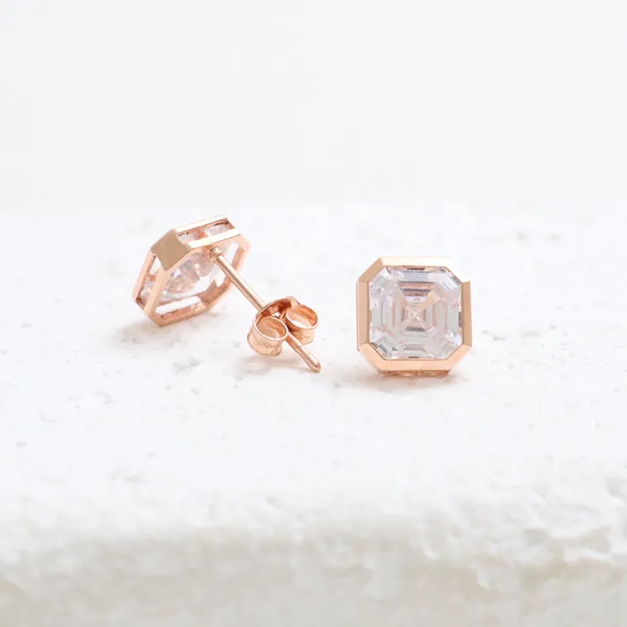 Asscher Cut CZ Bezel Earrings from J Shop Earrings