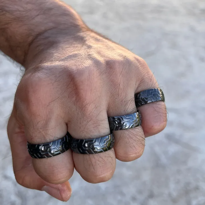 Black Zirconium Sports Car Biker Motorcycle Tire Tread Ring Bling Cartel Rings Black Zirconium Sports Car Biker Motorcycle Tire Tread Ring Bling Cartel Rings
