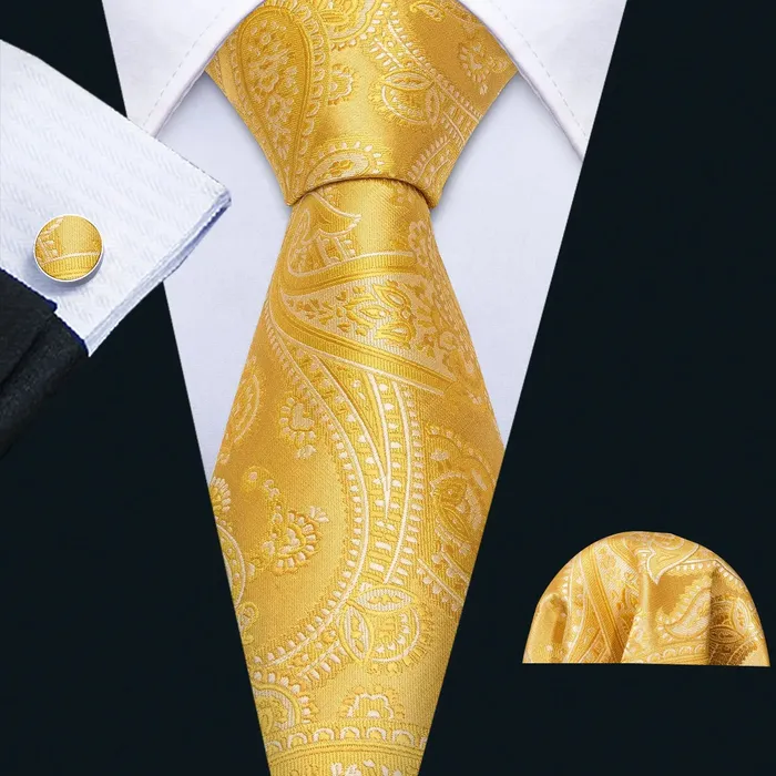 BWG VIP Design Collection Mens Fashion Bright Golden Yellow Jacquard 100 Premium High Quality Silk Ties Divine Inspiration Styles Rings
