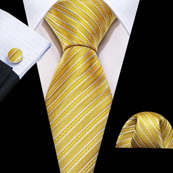 BWG VIP Design Collection Mens Fashion Bright Golden Yellow Jacquard 100 Premium High Quality Silk Ties Divine Inspiration Styles Rings