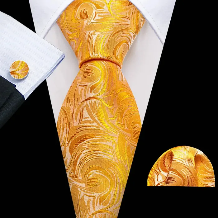BWG VIP Design Collection Mens Fashion Bright Golden Yellow Jacquard 100 Premium High Quality Silk Ties Divine Inspiration Styles Rings