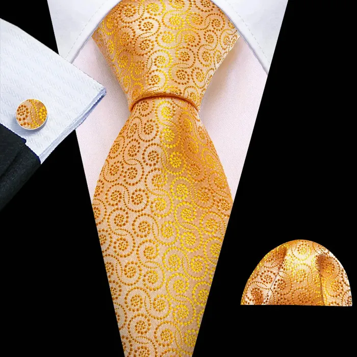BWG VIP Design Collection Mens Fashion Bright Golden Yellow Jacquard 100 Premium High Quality Silk Ties Divine Inspiration Styles Rings