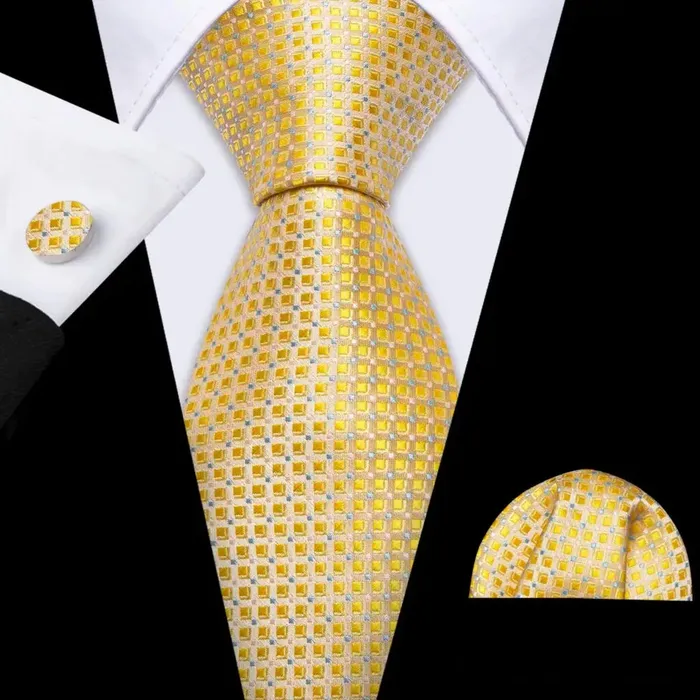 BWG VIP Design Collection Mens Fashion Bright Golden Yellow Jacquard 100 Premium High Quality Silk Ties Divine Inspiration Styles Rings