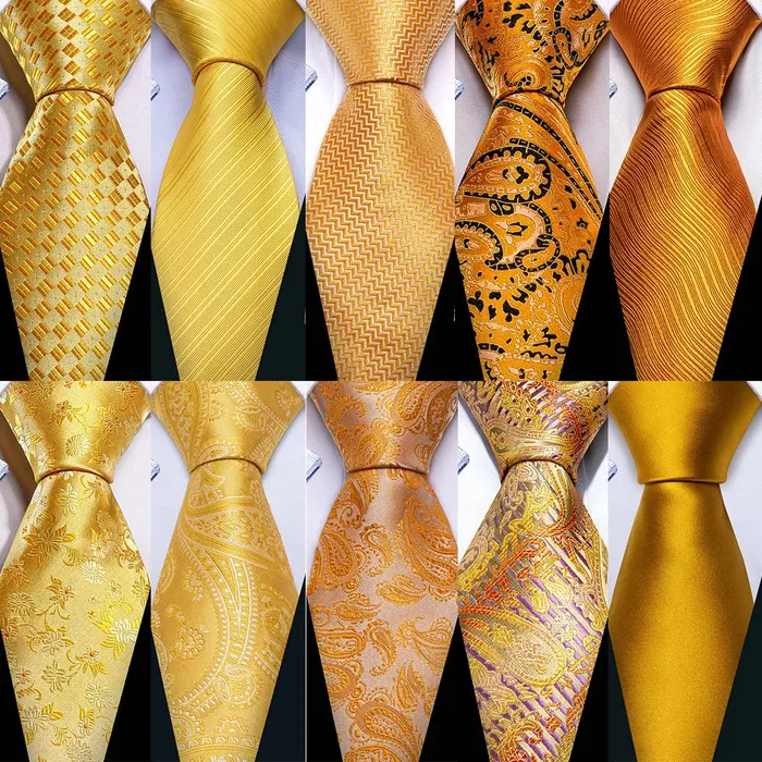 BWG VIP Design Collection Mens Fashion Bright Golden Yellow Jacquard 100 Premium High Quality Silk Ties Divine Inspiration Styles Rings