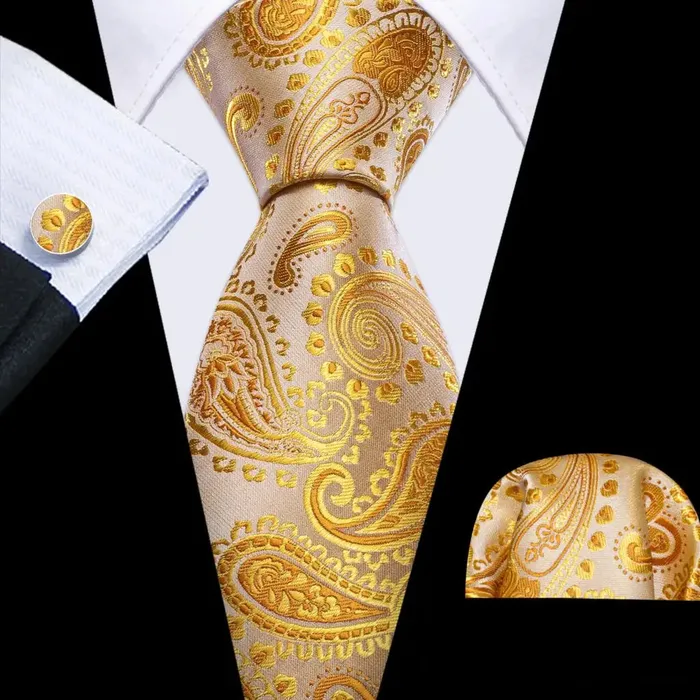 BWG VIP Design Collection Mens Fashion Bright Golden Yellow Jacquard 100 Premium High Quality Silk Ties Divine Inspiration Styles Rings