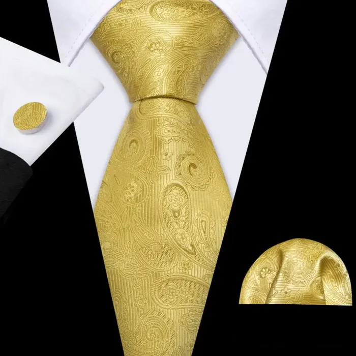 BWG VIP Design Collection Mens Fashion Bright Golden Yellow Jacquard 100 Premium High Quality Silk Ties Divine Inspiration Styles Rings