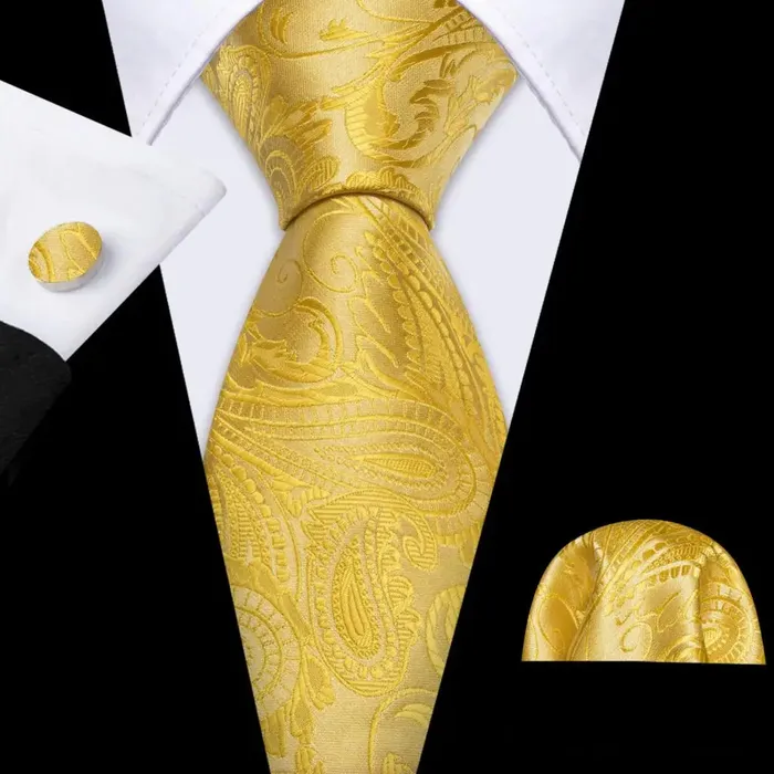 BWG VIP Design Collection Mens Fashion Bright Golden Yellow Jacquard 100 Premium High Quality Silk Ties Divine Inspiration Styles Rings