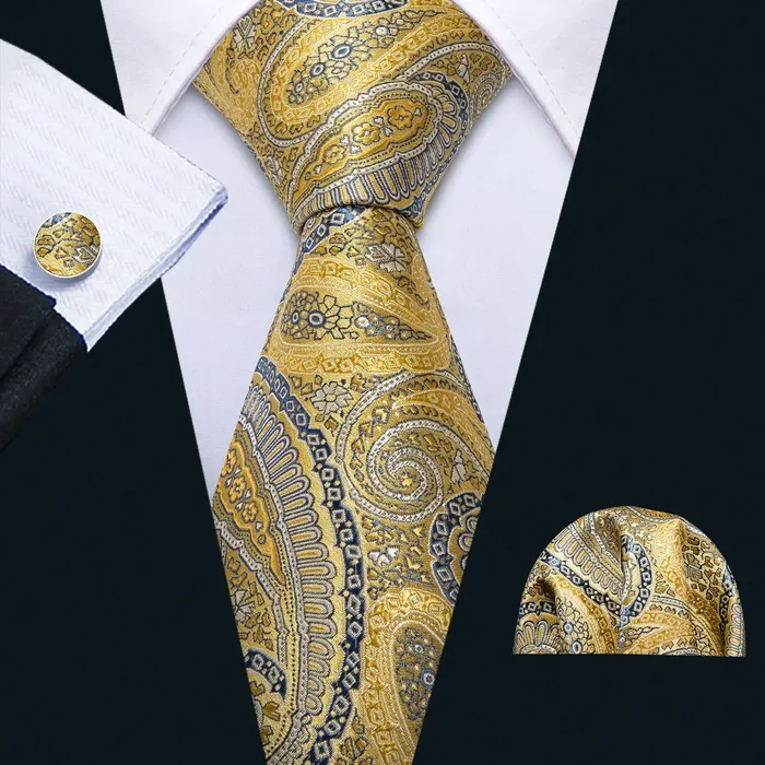 BWG VIP Design Collection Mens Fashion Bright Golden Yellow Jacquard 100 Premium High Quality Silk Ties Divine Inspiration Styles Rings