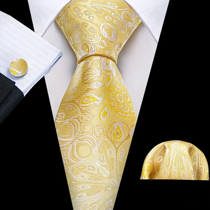 BWG VIP Design Collection Mens Fashion Bright Golden Yellow Jacquard 100 Premium High Quality Silk Ties Divine Inspiration Styles Rings