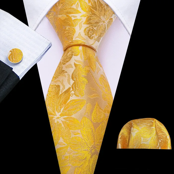 BWG VIP Design Collection Mens Fashion Bright Golden Yellow Jacquard 100 Premium High Quality Silk Ties Divine Inspiration Styles Rings