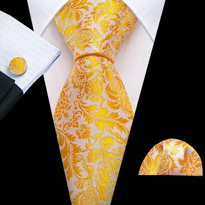 BWG VIP Design Collection Mens Fashion Bright Golden Yellow Jacquard 100 Premium High Quality Silk Ties Divine Inspiration Styles Rings