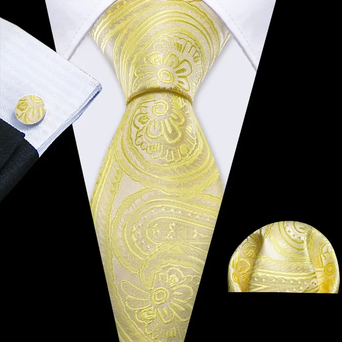 BWG VIP Design Collection Mens Fashion Bright Golden Yellow Jacquard 100 Premium High Quality Silk Ties Divine Inspiration Styles Rings