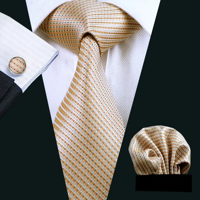 BWG VIP Design Collection Mens Fashion Bright Golden Yellow Jacquard 100 Premium High Quality Silk Ties Divine Inspiration Styles Rings
