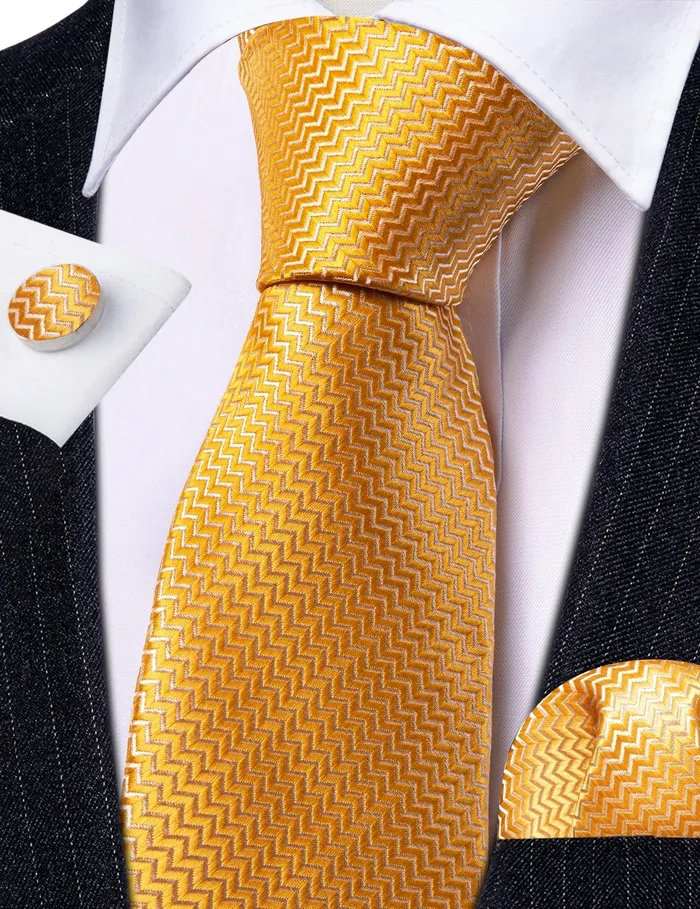 BWG VIP Design Collection Mens Fashion Bright Golden Yellow Jacquard 100 Premium High Quality Silk Ties Divine Inspiration Styles Rings