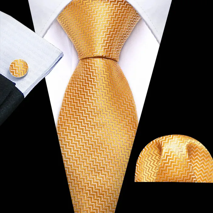 BWG VIP Design Collection Mens Fashion Bright Golden Yellow Jacquard 100 Premium High Quality Silk Ties Divine Inspiration Styles Rings
