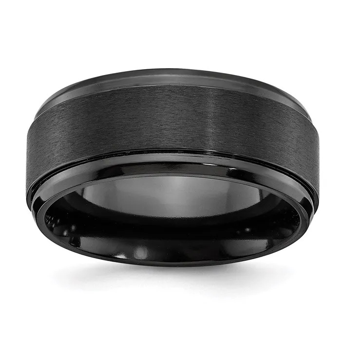 Chisel Rings Black Zirconium Polished with Brushed Center Beveled Edge 9mm Band ZCR107