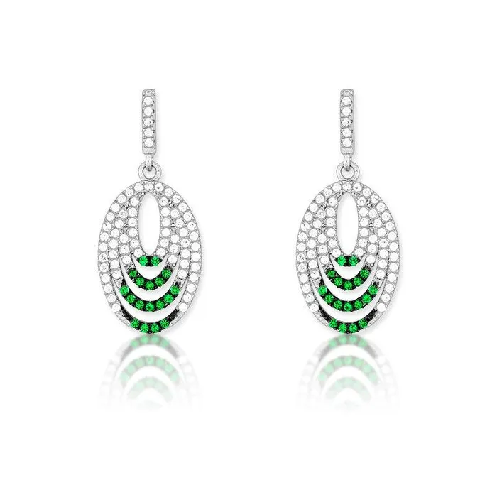 Classic Earrings Sterling Silver Green CZ Micro Pave Oval Earrings