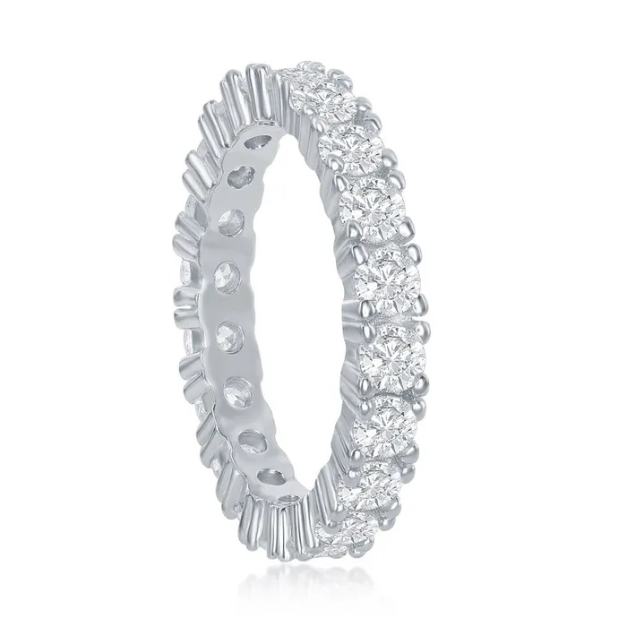 Classic Sterling Silver 3mm CZ Eternity Band Ring W2446 Rings