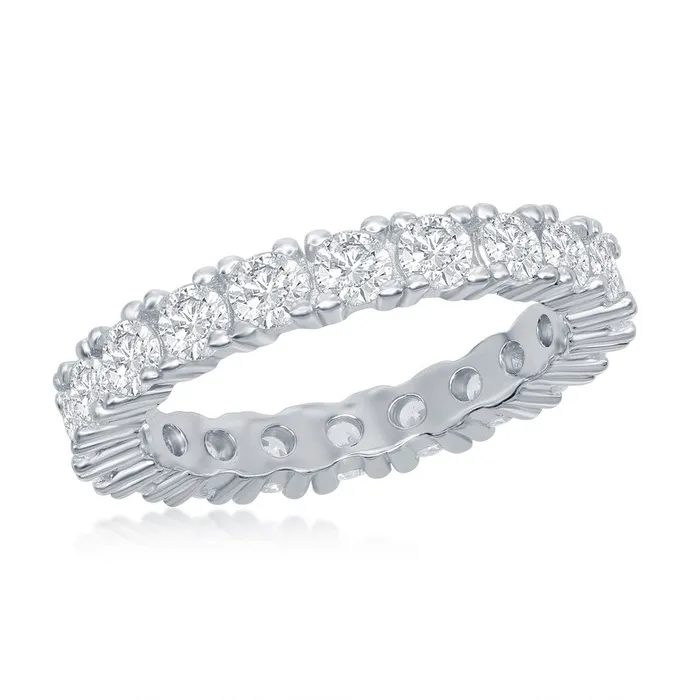Classic Sterling Silver 3mm CZ Eternity Band Ring W2446 Rings