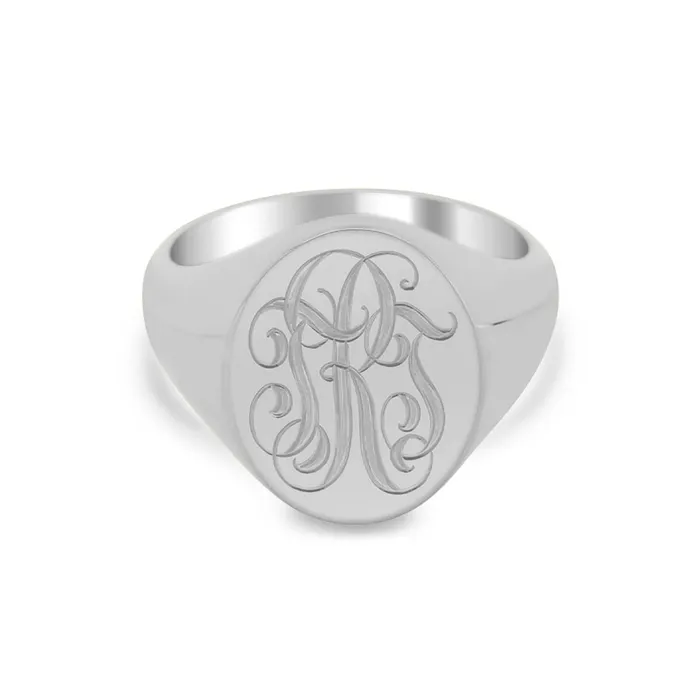deBebians Rings Womens Oval Signet Ring Large Hand Engraved Script Monogram