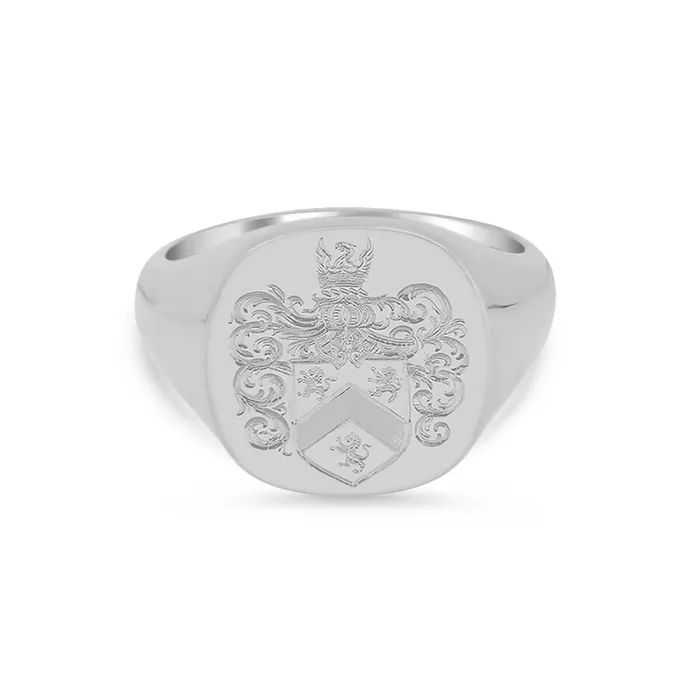 deBebians Rings Womens Square Signet Ring Extra Large Hand Engraved Family Crest Logo