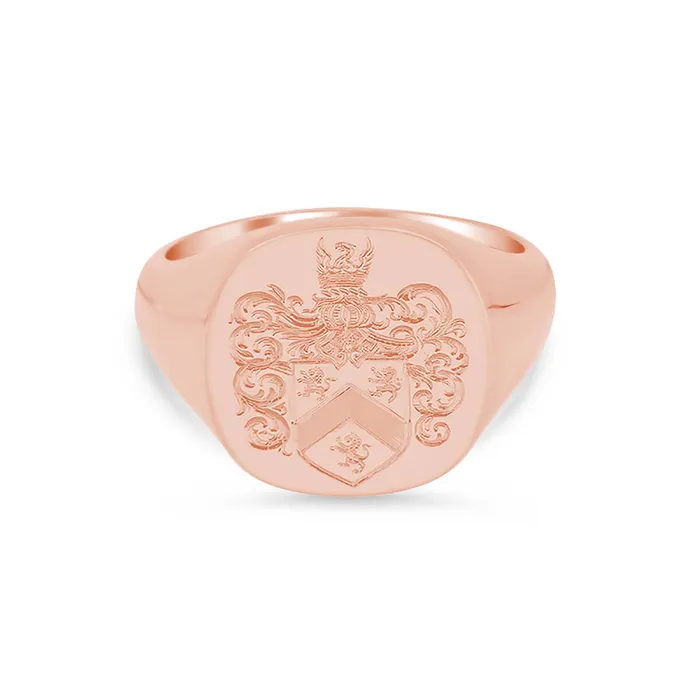 deBebians Rings Womens Square Signet Ring Extra Large Hand Engraved Family Crest Logo