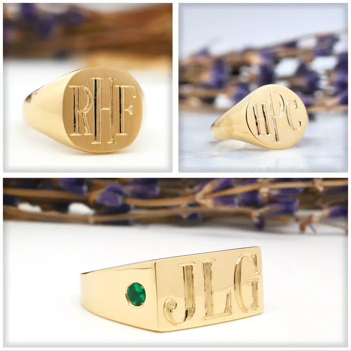 deBebians Rings Womens Square Signet Ring Medium Hand Engraved Roman Monogram