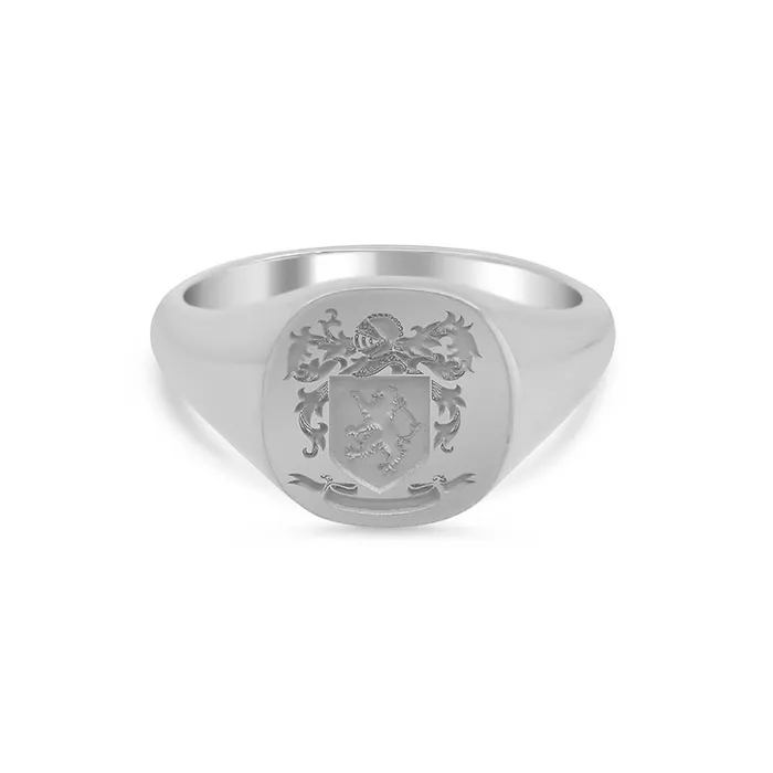 deBebians Womens Square Signet Ring Medium Laser Engraved Family Crest Logo Rings