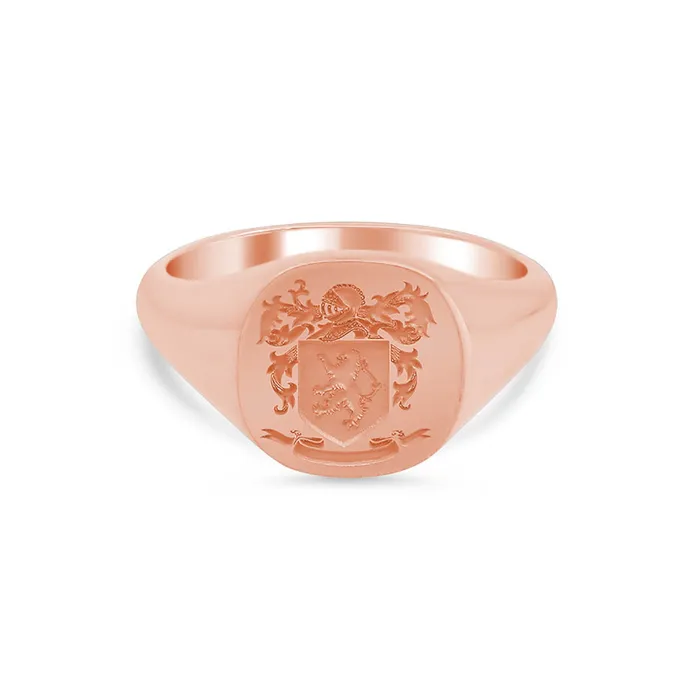 deBebians Womens Square Signet Ring Medium Laser Engraved Family Crest Logo Rings